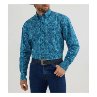 Men's Wrangler George Strait Collection Long Sleeve Button Up Shirt Large Teal