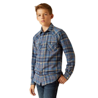 Boys' Ariat Huntley Retro Fit Long Sleeve Flannel Medium Copen Blue