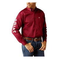 Men's Ariat Team Logo Twill Long Sleeve Button Up Shirt XLarge Dark Red White