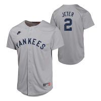 Kids' New York Yankees Derek Jeter #2 Nike Cooperstown Jersey Large Grey