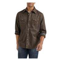 Men's Wrangler Retro(R) Solid Long Sleeve Shirt Long Sleeve Shirt Medium Black Olive