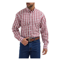 Men's Wrangler George Strait Collection Long Sleeve Shirt Medium Cerise Plaid