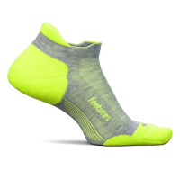 Men's Feetures WoElite Max Cushion Tab No Show Running Socks Small Lightning