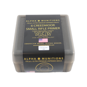 Alpha Munitions: 6 Creedmoor, Small Rifle Primer, 100/Box