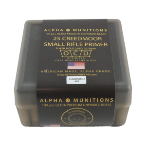 Alpha Munitions: 25 Creedmoor, Small Rifle Primer 100/Box