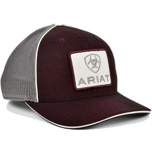 Ariat Signature Logo Patch Heather Ball Cap in Burgundy/Red