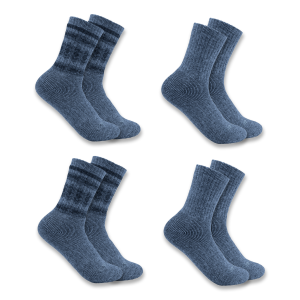 Carhartt Heavyweight Synthetic Wool Blend Crew Socks 4 Pack in Grey Blue | Size Medium