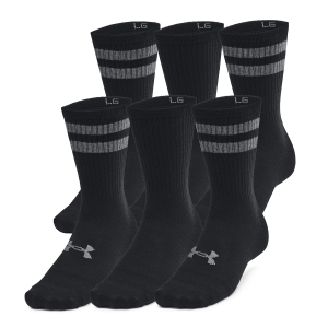 Under Armour UA Essential Crew Socks 6 Pack in Black/Castlerock | Size Large