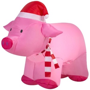 Santas Forest 4' Inflatable Pig with Santa Hat Yard Christmas Decor