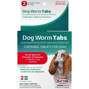 Durvet Chewable Worm Tablets for Medium Dogs | Size 2 Count