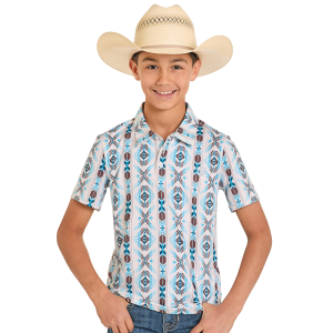Rock & Roll Denim Rock & Roll Denim Southwestern Print Polo Shirt in Turquoise | Size Medium - $20.99 at Murdoch's Ranch & Home Supply