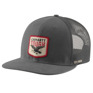 Carhartt Washed Duck Flat Brim Eagle Graphic Cap in Gravel