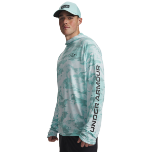 Under Armour UA BTH X Fish Elite Camo Hoodie Shirt in Neo Turquoise/Black | Size Small