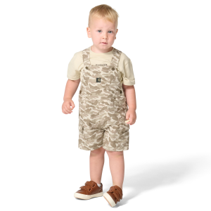 Carhartt Short Sleeve Bodysuit with Camo Cargo Pocket Shortall Set in Brown Camo | Size 2T
