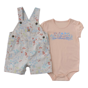 Carhartt Short Sleeve Floral Bodysuit with Floral Print Shortall Set in Turtledove | Size 12 Mon