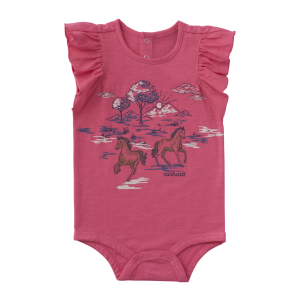 Carhartt Ruffle Sleeve Horse Bodysuit in Pink Lemonade | Size 3 Mon