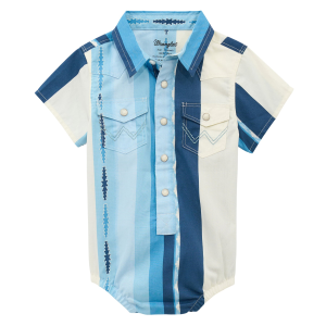 Wrangler Short Sleeve Aztec Stripe Onesie in Blue Multi | Size 12 Mon