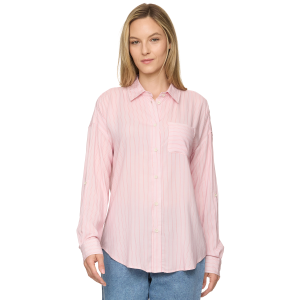 Threadgrit Threadgrit Blakely Boyfriend Shirt in Pink Stripe | Womens | Size Medium - $29.99 at Murdoch's Ranch & Home Supply