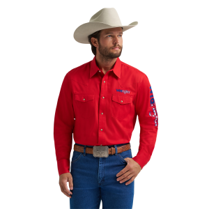 Wrangler Wrangler Solid Long Sleeve Logo Shirt in Red | Mens | Size XL - $44.99 at Murdoch's Ranch & Home Supply