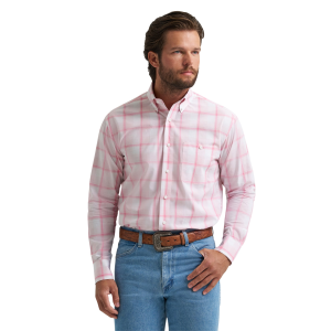 Wrangler Wrangler Bucking Cancer Plaid Button Down Long Sleeve Shirt in White/Pink | Mens | Size Medium - $41.24 at Murdoch's Ranch & Home Supply