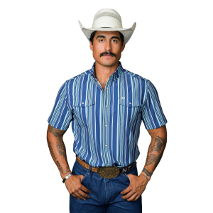 Ferrell Ferrell The James Stripe Short Sleeve Snap Shirt in Blue | Mens | Size Medium - $39.00 at Murdoch's Ranch & Home Supply