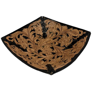 Bs Trading BS Trading Leather Tooled Decorative Bowl in Black | Size 11" x 11" x 3" - $69.99 at Murdoch's Ranch & Home Supply