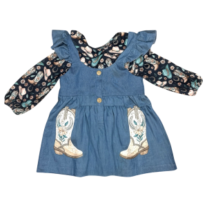 Shea Baby Clothing Shea Baby Clothing Cowgirl Boots Dress in Blue | Size 3-6 Mon - $32.00 at Murdoch's Ranch & Home Supply