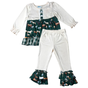 Shea Baby Clothing Shea Baby Clothing Green Floral Horse Long Sleeve Leggings Set in Ivory/Green | Size 2T - $30.00 at Murdoch's Ranch & Home Supply