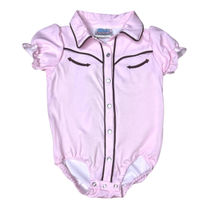 Shea Baby Clothing Shea Baby Clothing Annie Oakley Short Sleeve Pearl Snap Onesie in Pink | Size 3-6 Mon - $29.00 at Murdoch's Ranch & Home Supply