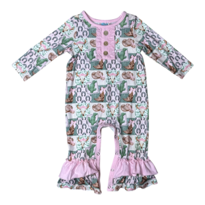 Shea Baby Clothing Shea Baby Clothing & Green Squares Long Sleeve Romper in Pink | Size 3-6 Mon - $28.00 at Murdoch's Ranch & Home Supply