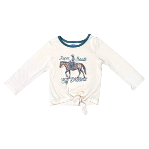 Shea Baby Clothing Shea Baby Clothing Ropes, Boots & Big Dreams Tie Shirt in Blue/White | Size 4T - $26.00 at Murdoch's Ranch & Home Supply