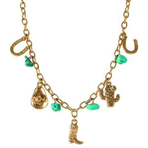 Justin Turquoise Charm Necklace in Gold