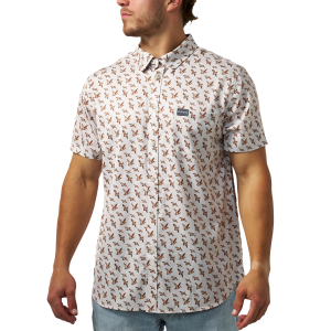 Burlebo BURLEBO Mallards Flying In Performance Button Up Shirt in Cream | Mens | Size Small - $64.00 at Murdoch's Ranch & Home Supply