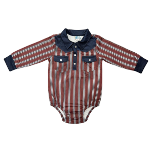 Shea Baby Clothing Shea Baby Clothing Pin Stripe Long Sleeve Pearl Snap Onesie in Maroon | Size 3-6 Mon - $28.00 at Murdoch's Ranch & Home Supply