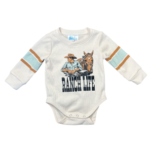Shea Baby Clothing Shea Baby Clothing Ranch Life Long Sleeve Onesie in Cream | Size 3-6 Mon - $27.00 at Murdoch's Ranch & Home Supply