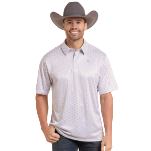 Panhandle Steer Head Print Snap Polo Shirt in Blue | Mens | Size Small