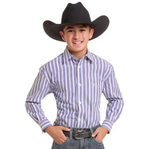 Panhandle Stripe One Pocket Button Down Shirt in Blue | Size XS
