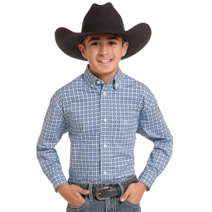 Panhandle Geo Print One Pocket Button Down Shirt in Navy | Size XS