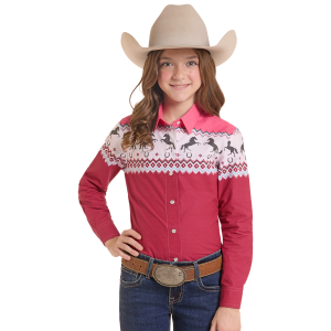 Panhandle Horse Aztec Print Long Sleeve Snap Shirt in Wine | Size XS