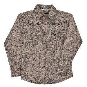 Cowboy Hardware Cowboy Hardware Tooled Floral Western Snap Shirt in Tan | Size XS - $37.99 at Murdoch's Ranch & Home Supply