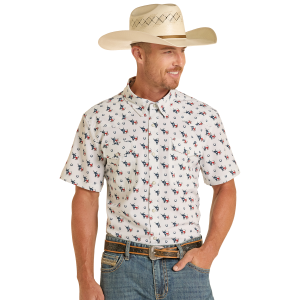 Panhandle Panhandle Texas Novelty Print Short Sleeve Snap Shirt in Blue | Mens | Size Small - $38.97 at Murdoch's Ranch & Home Supply