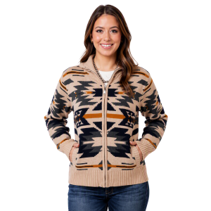 Cotton & Rye Outfitters Cotton & Rye Outfitters Aztec Print Full Zip Sweater in Tan Multi | Womens | Size Small - $64.99 at Murdoch's Ranch & Home Supply