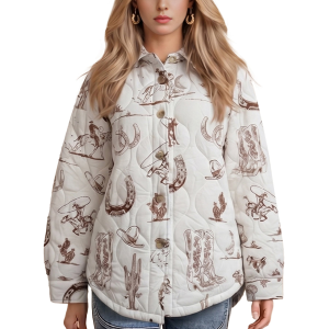 Bona Desert Rodeo Western Quilted Shirt Jacket in White Taupe | Womens | Size Small