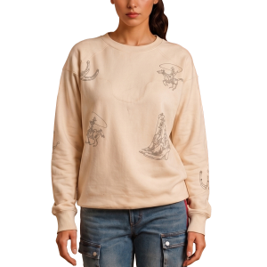 Bona Cassidy Ranch Western Rodeo Sweatshirt in Beige | Womens | Size Small