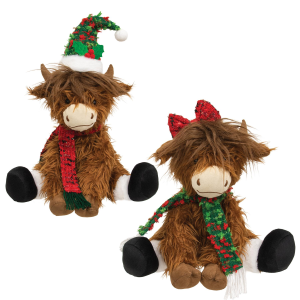 BrightIdeas Plush Sitting Christmas Highland Cow Holiday Decor Assorted