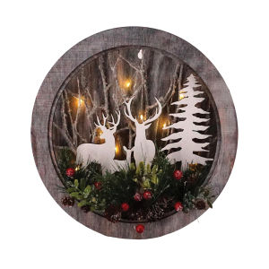 BrightIdeas Round Cut Out Deer Scene with LED Light Holiday Decor