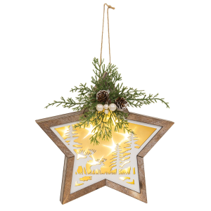 BrightIdeas Wooden Moose Scene Star with LED Lights Holiday Decor