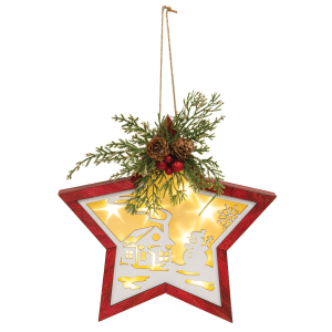 BrightIdeas Wooden Snowman Scene Star with LED Lights Holiday Decor