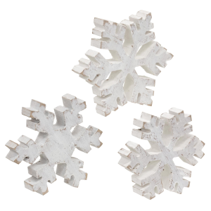 Hearthside 3-Piece Rustic Whitewashed Wooden Snowflake Sitters Holiday Decor