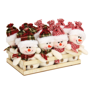 BrightIdeas Assorted Plush Plaid and Chevron Snowmen with Crate Holiday Decor